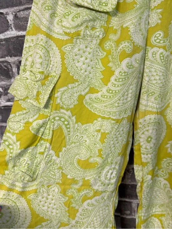 Urban Outfitters Sophie Paisley Printed Pull On Cargo Pant Chartreuse green - Picture 7 of 14